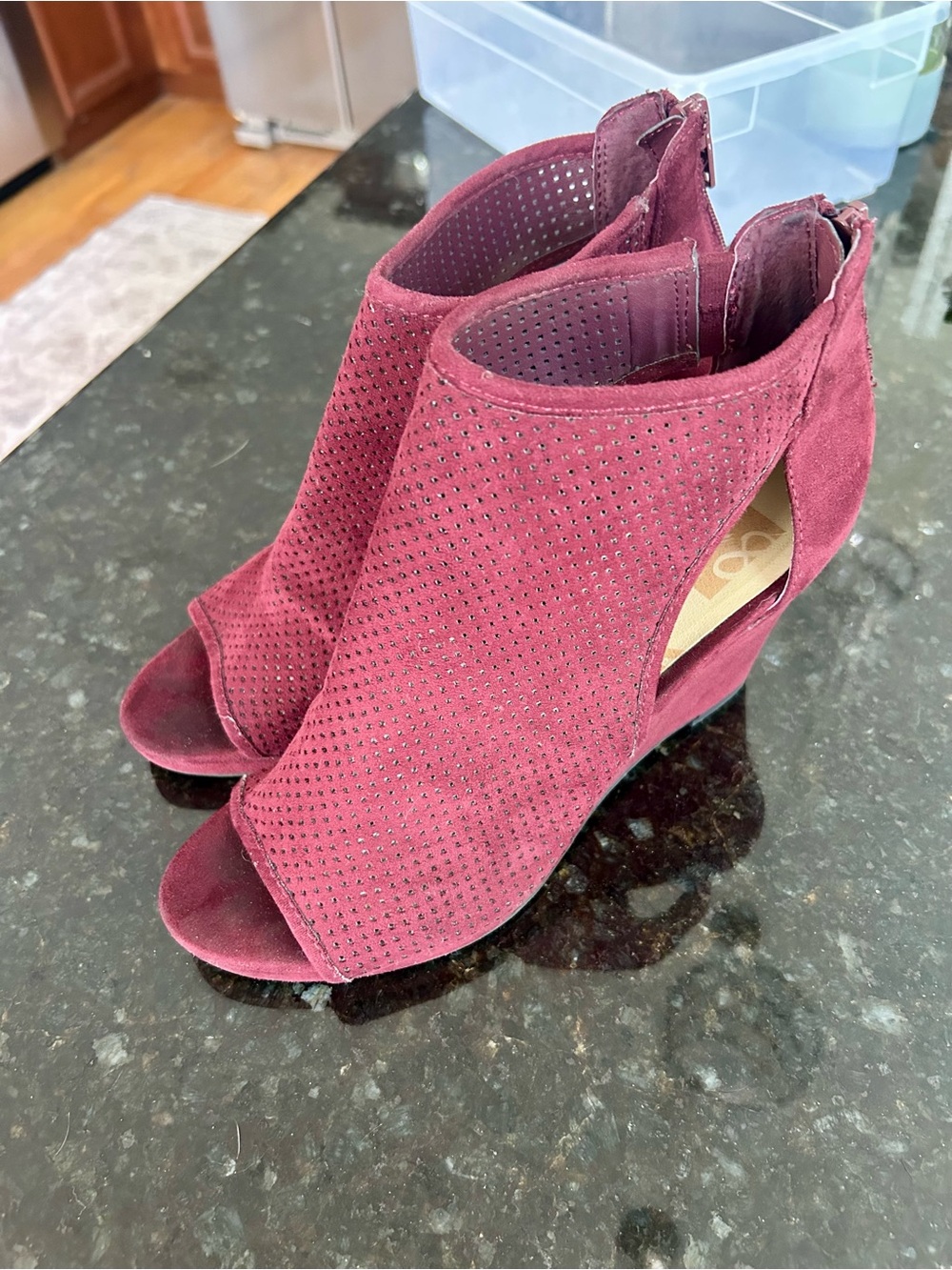 Dv8 Women's Open-Toe Wedge Booties in Burgundy